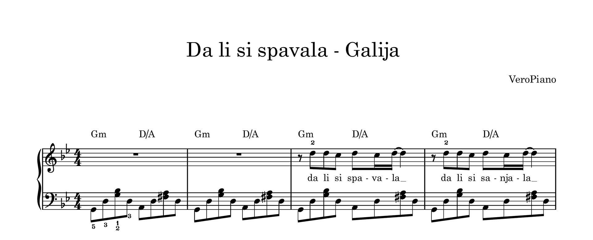 Primer nota za pesmu Da li si spavala