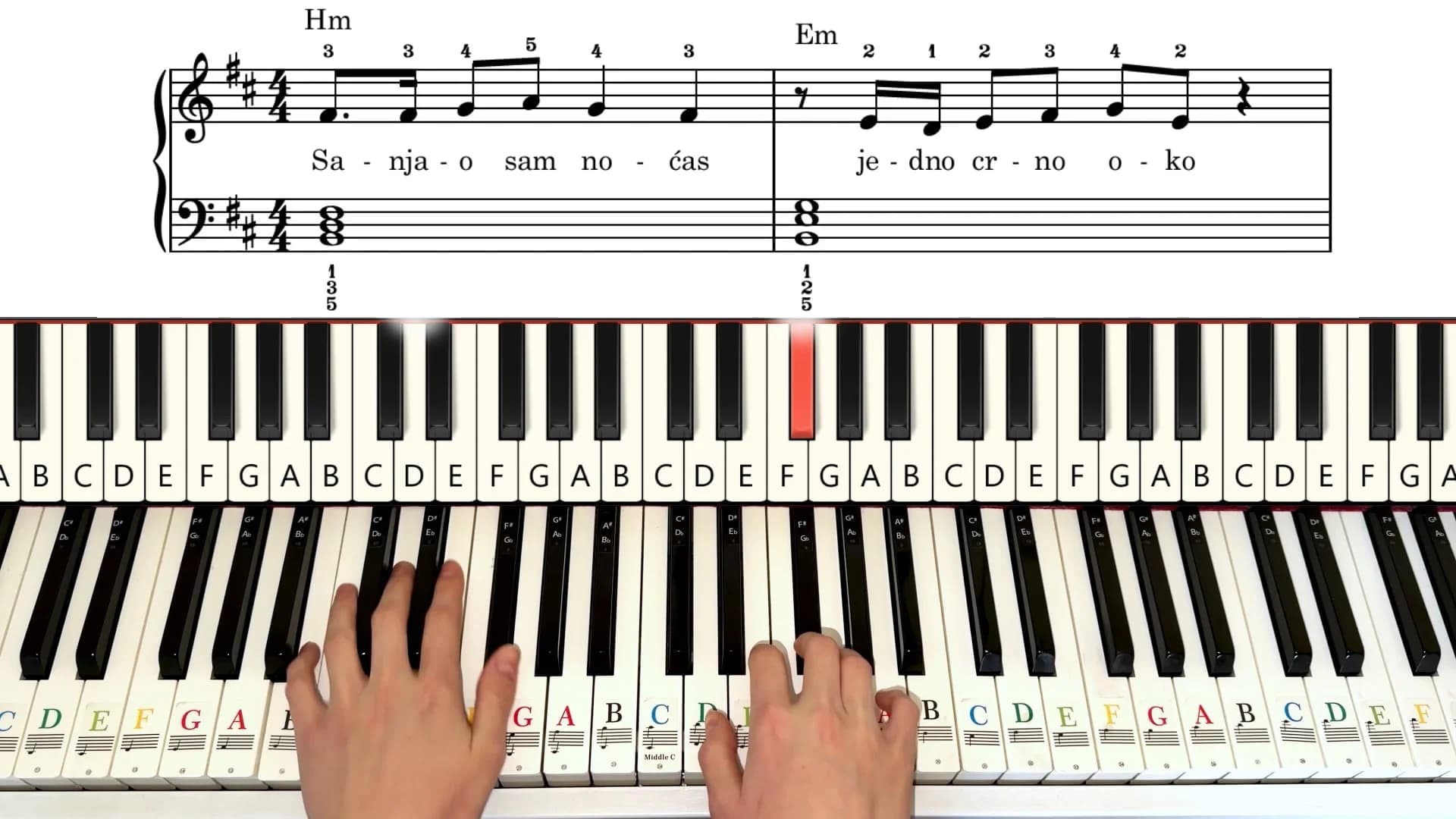 Piano tutorial video for U snu ljubim medna usta — preview image