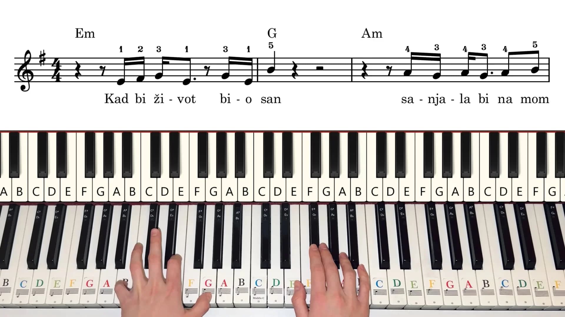 Piano tutorial video for Moja draga — preview image